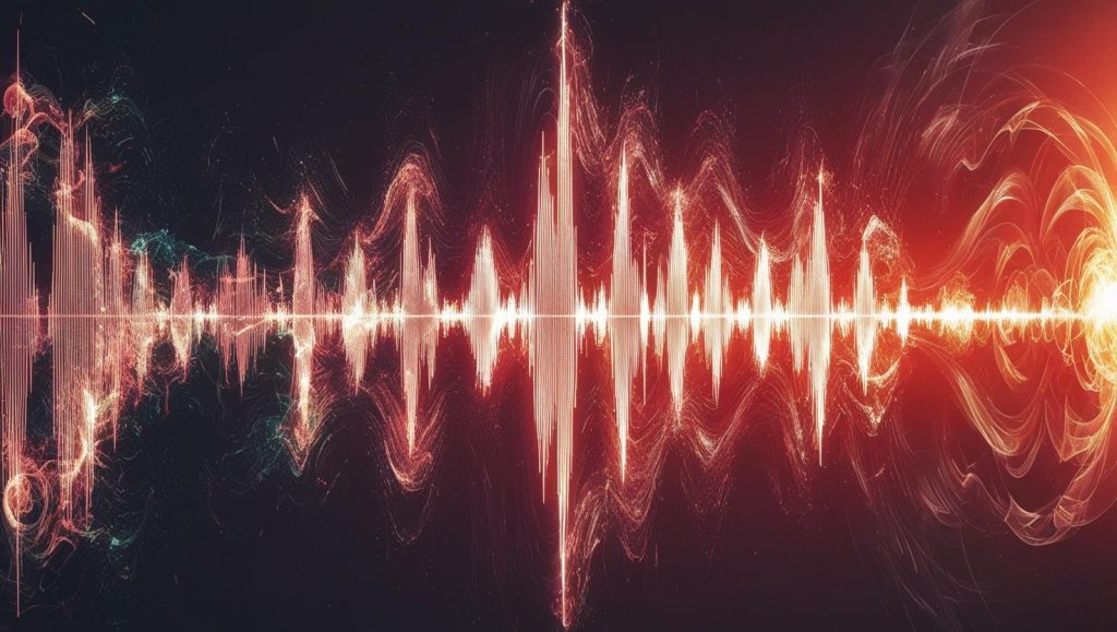 Soundwave with light particles – Symbolizing science and energy.